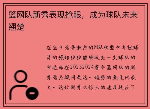 篮网队新秀表现抢眼，成为球队未来翘楚